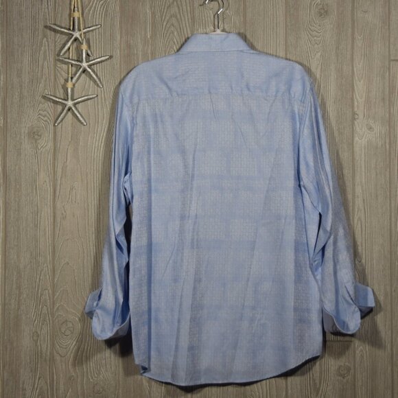 Bugatchi Dress Shirt Size L Flip Cuffs Blue - Picture 3 of 8